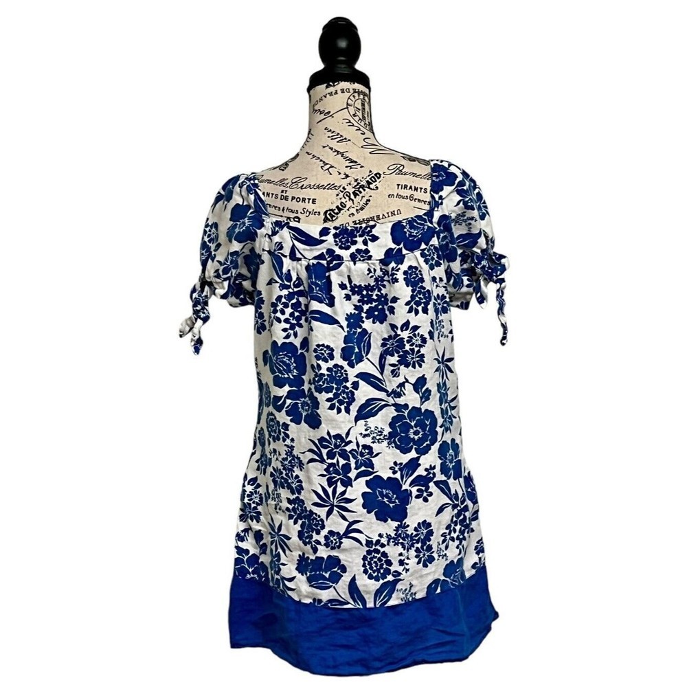 alexandra bartlett Linen Womens Floral Mini Sheath Dress Beach Boho Modest L - Picture 4 of 9